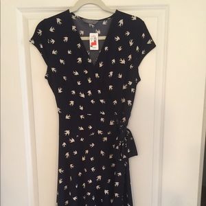 NWT Jacqui.e navy dress with white birds